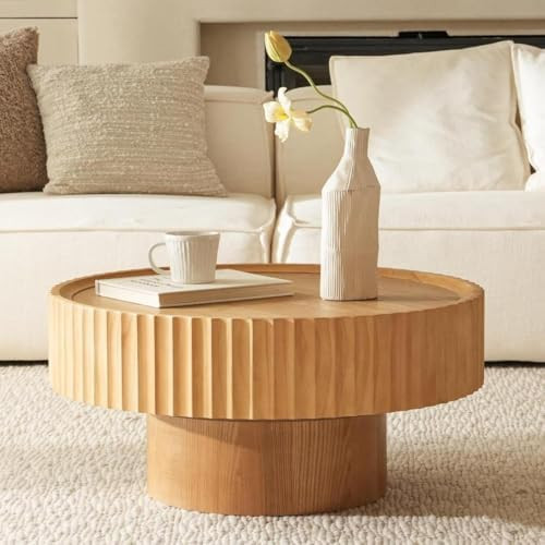 Round Coffee Table with Storage, 30.3” Fluted Drum Modern Living Room Table, Mushroom Shape Woo... | Amazon (US)