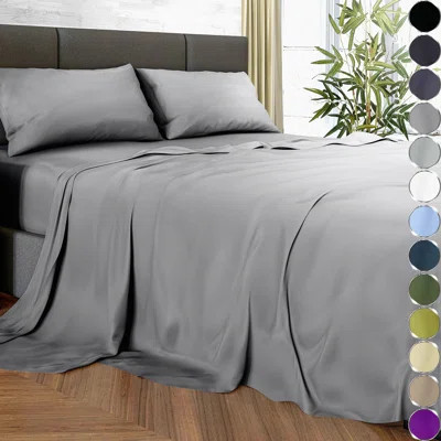 Ultra Soft Luxury Sheets Set - 100% Viscose, 4 pcs, Deep Pocket, Double Stitching, Perfect for Hot Sleepers, Midgrey, Cooling Bedding | Wayfair North America