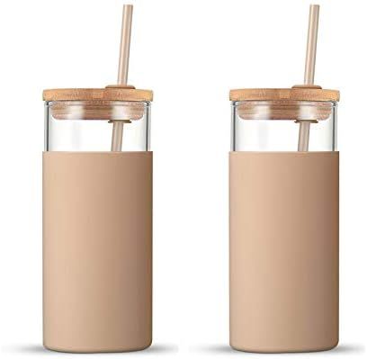 tronco 20oz Glass Tumbler Glass Water Bottle Straw Silicone Protective Sleeve Bamboo Lid - BPA Fr... | Amazon (US)