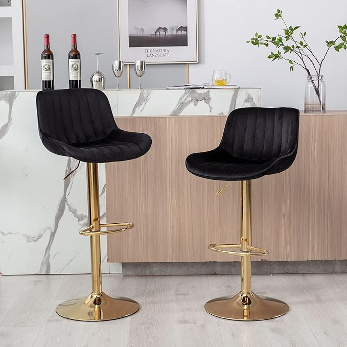Velvet Swivel Bar Stools Set of 2, Bar Height Adjuatble Bar Stool, Upholstered 360° Swiveling Ba... | Amazon (US)