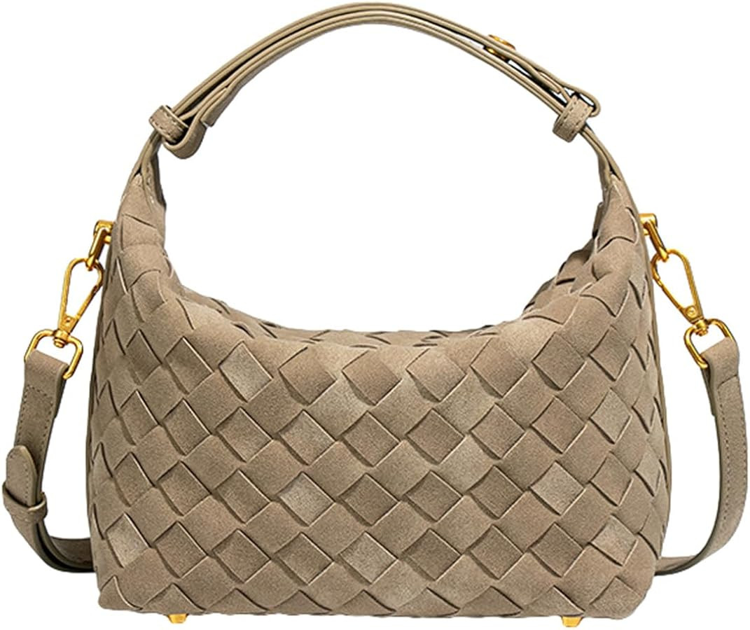 Women's Suede Woven Bag Shoulder Tote Purse Faux Suede Crossbody Handbag Clutch Woven Hobo Bag Sa... | Amazon (US)