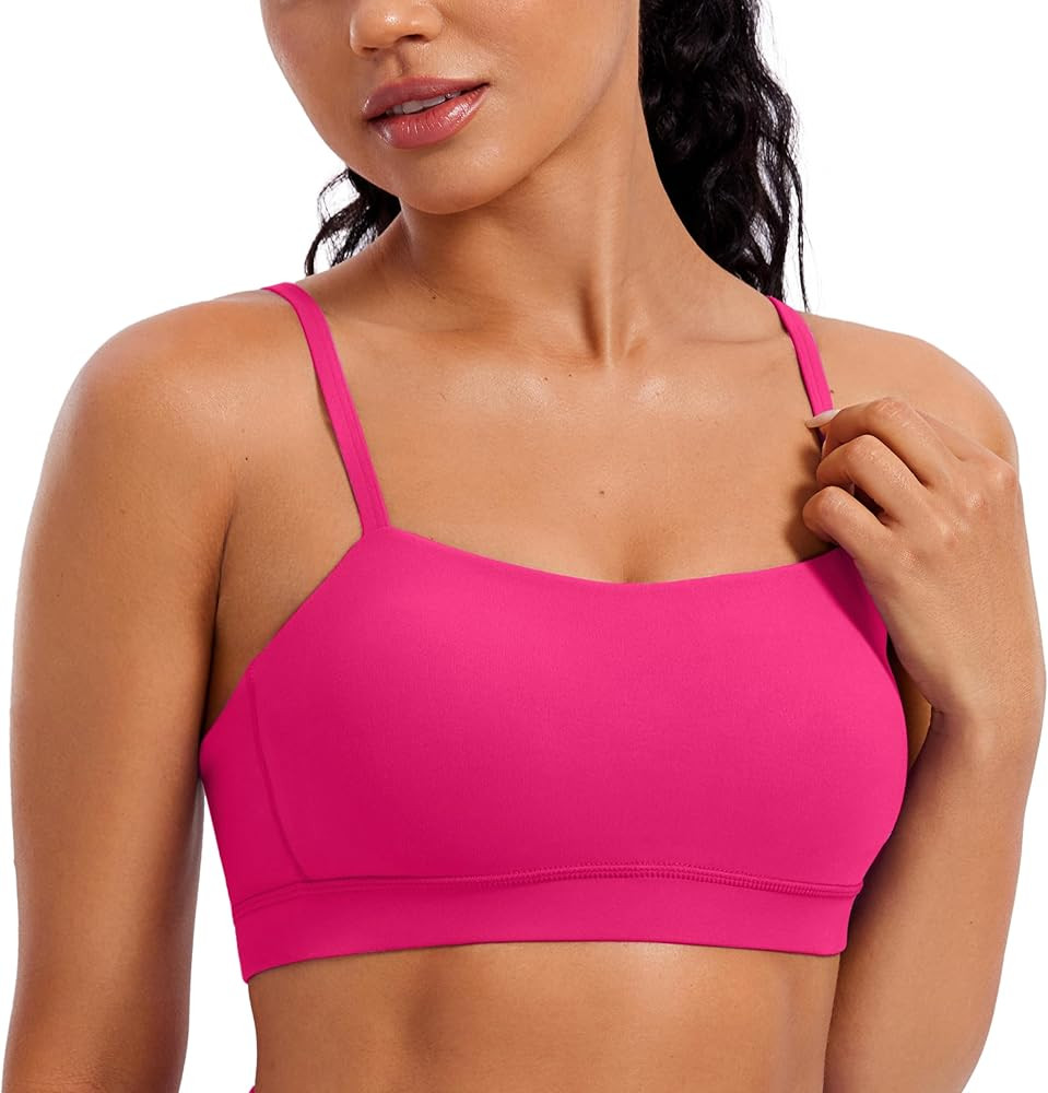 CRZ YOGA Butterluxe Womens Adjustable Spaghetti Thin Strap Sports Bra - Padded Wireless Square Ne... | Amazon (US)