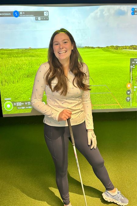 Golf Simulator Lesson Outfit-
GFore Long sleeve polo
Pearl studs
Lululemon legging
on Cloud Sneaker

#LTKfitness #LTKtravel #LTKfindsunder100