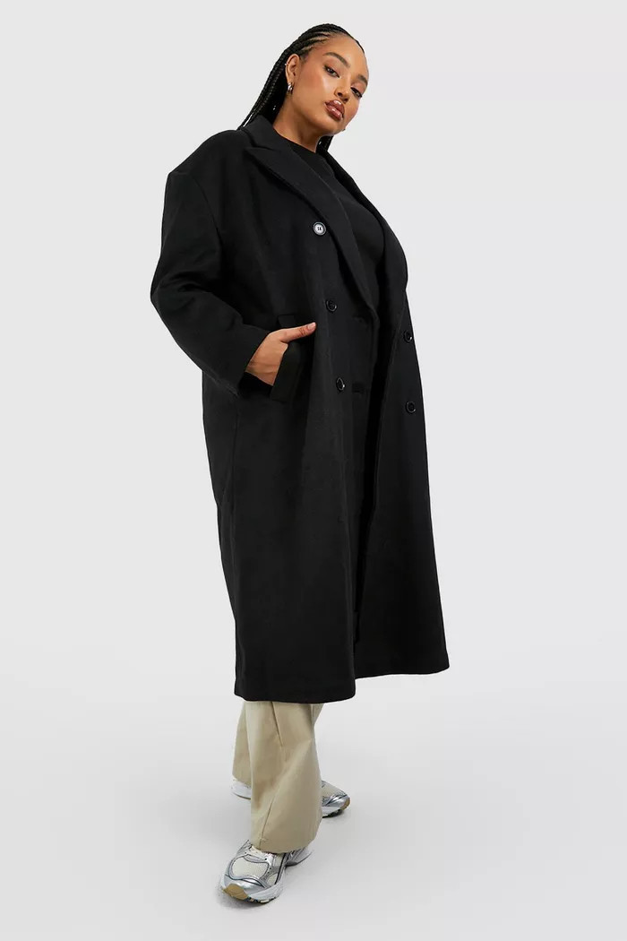 Plus Oversized Shoulder Pad Double Breast Maxi Wool Coat | boohoo (US & Canada)