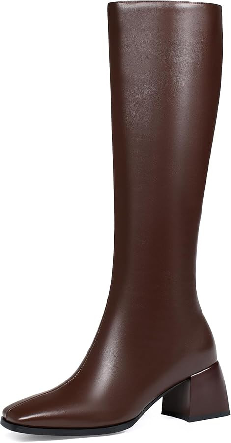 Knee High Boots for Women 70s Boots with Chunky Heel, Square Toe Tall Boots Side Zipper Block Hee... | Amazon (US)