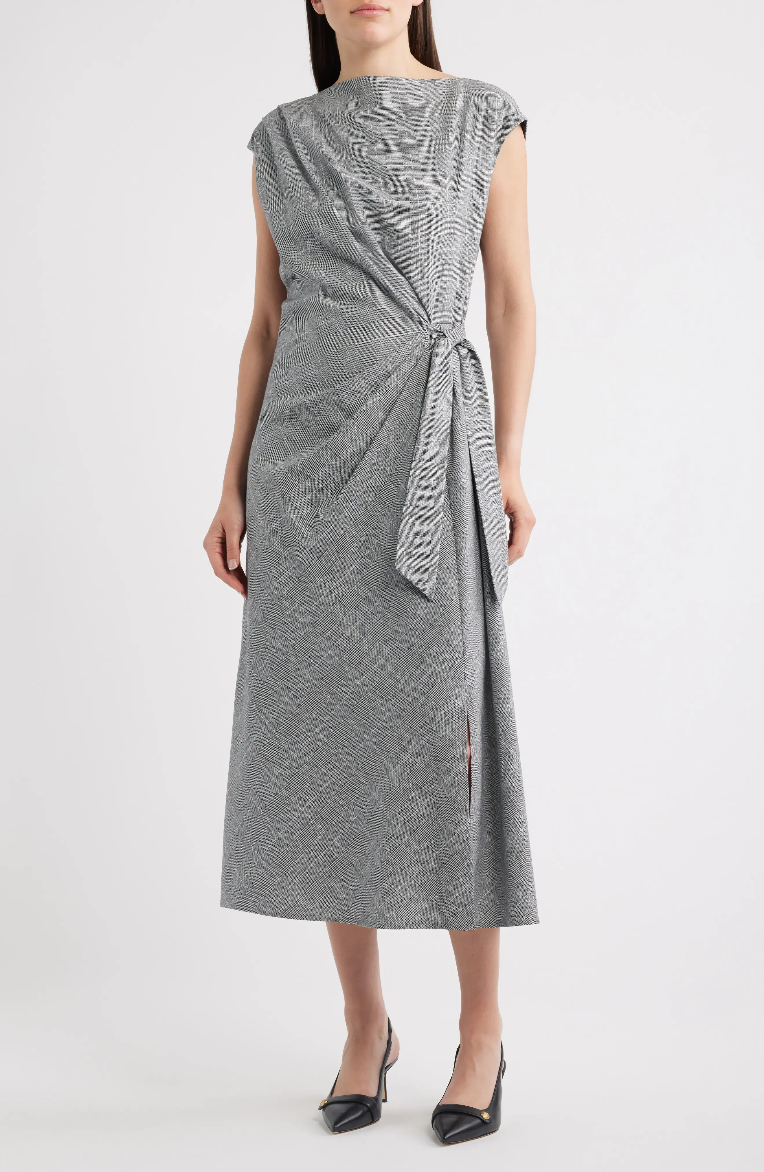 Windowpane Pladi Side Ruched Cotton Sheath Dress (Women) | Nordstrom | Nordstrom