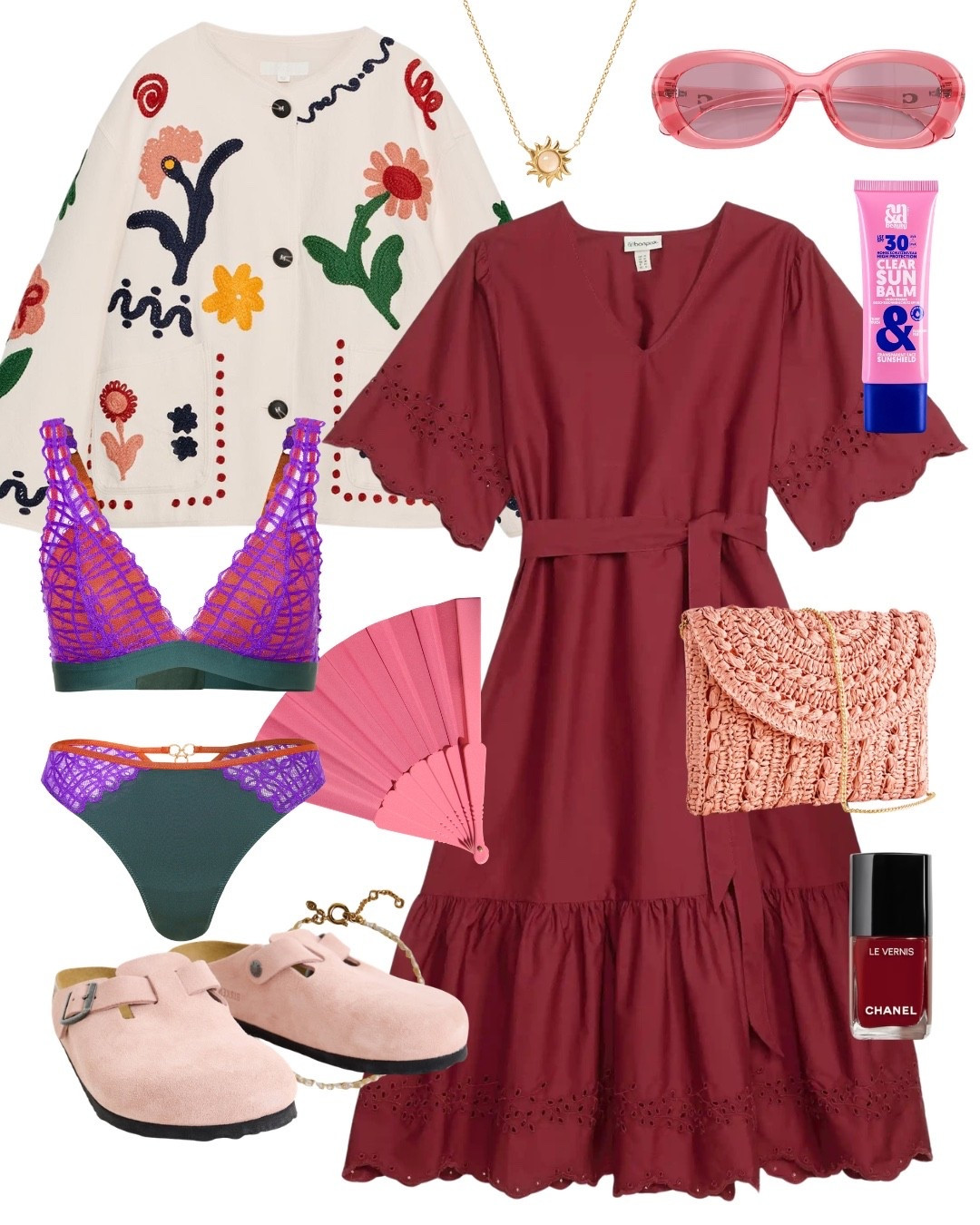 Bordeauxrotes Sommerkleid und eine floral bestickte Jacke dazu - je nachdem, ob ihr Birkenstocks dazu stylt oder schicke Schuhe und welche Tasche ihr wählt, könnt ihr die Kombi schicker für eine Einschulung stylen oder lässig für den Alltag. 

#sommerkleid

#LTKdeutschland #LTKkleider #LTKsummer