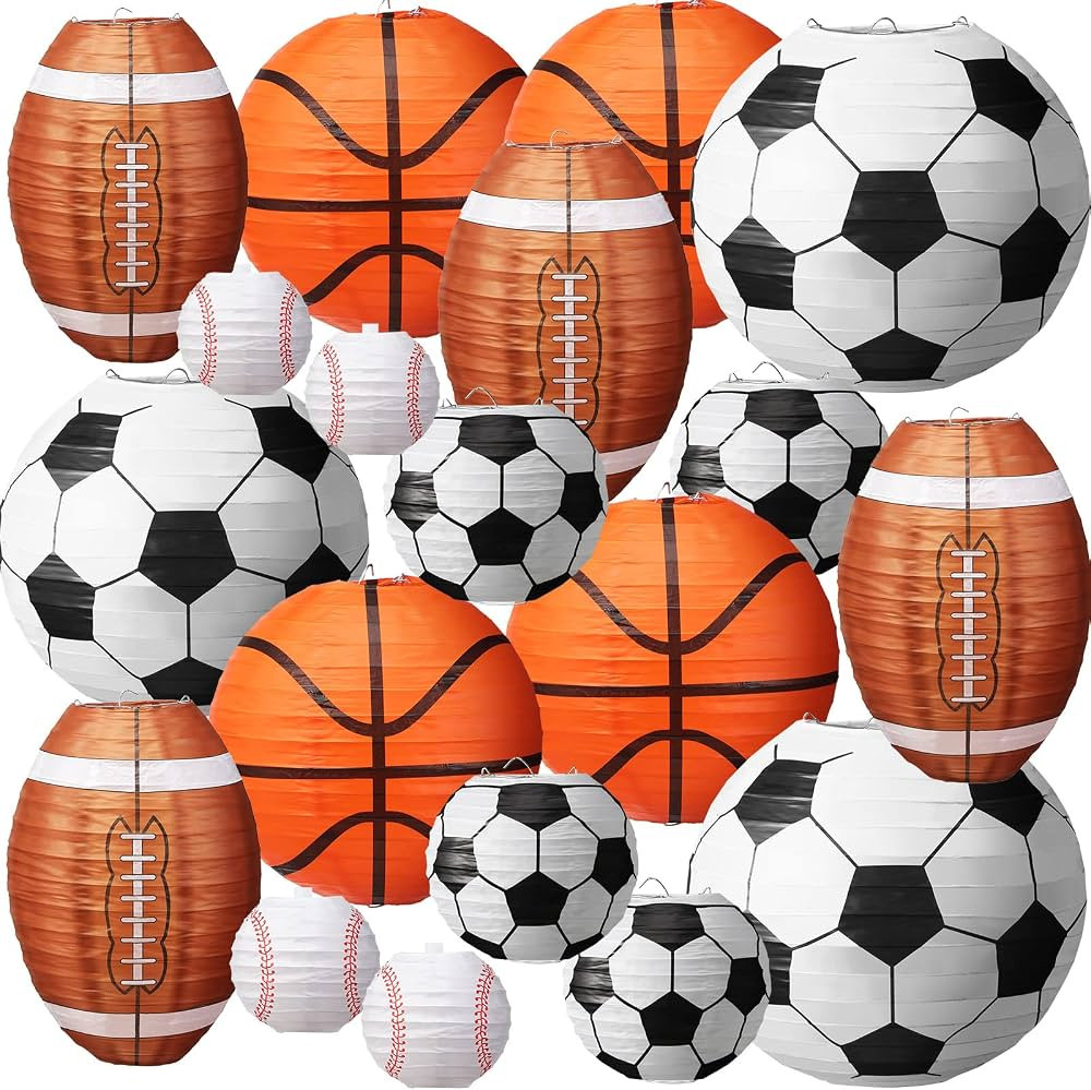 16 Pcs Multi Sizes Sports Soccer Paper Lanterns Football Indoor Outdoor Party Lanterns Basketball... | Amazon (US)
