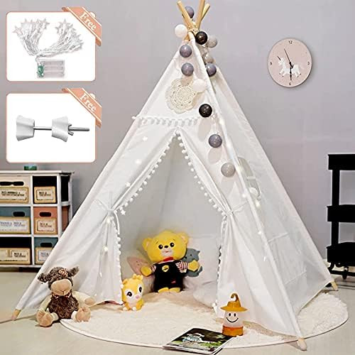 ZOCONE Teepee Tent for Kids, Portable Cotton-Linen Kid Tent with Drawstring Bag/Star Lights, Teep... | Amazon (US)