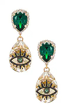 Anton Heunis Evil Eye Drop Earring in Emerald & Gold from Revolve.com | Revolve Clothing (Global)