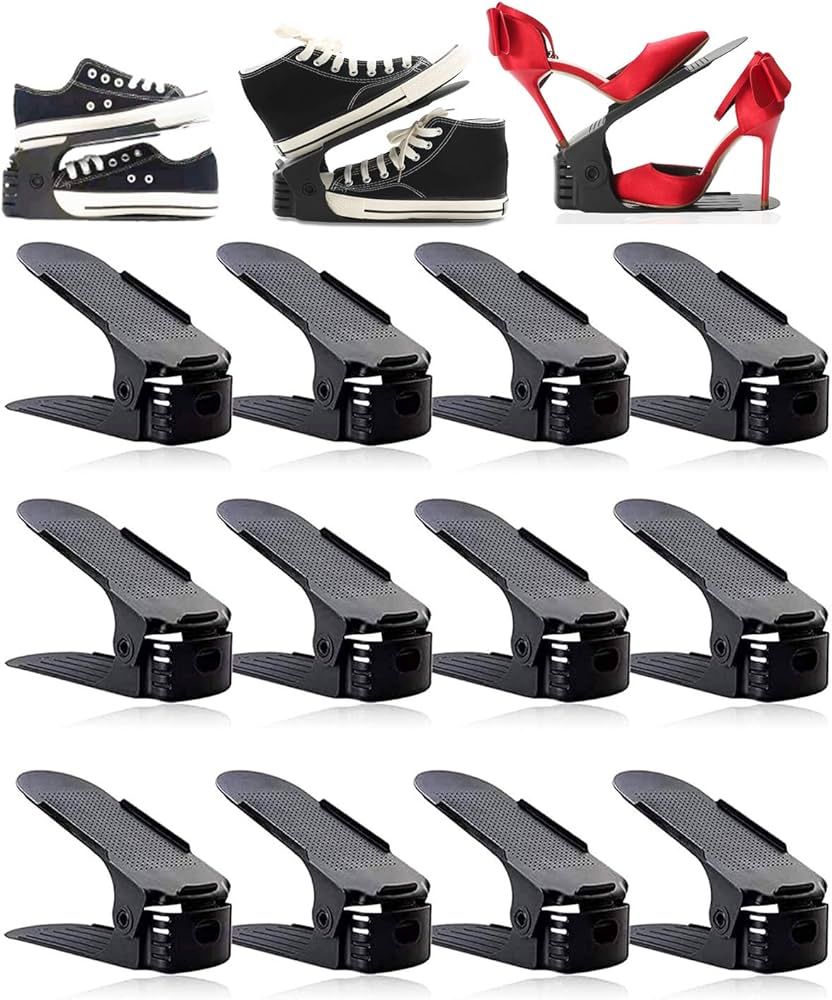 RISETEX 12 Pack Shoe Slots Organizer, Adjustable Double Layer Shoe Stack Sandals Rack, 50% Space-... | Amazon (US)