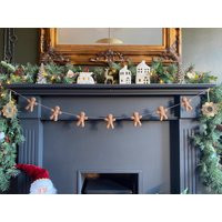 Gingerbread Man Christmas Garland, Wool Felt, Fireplace Decorations, Festive Bunting, Stuffed Felt Tree Decor | Etsy (US)