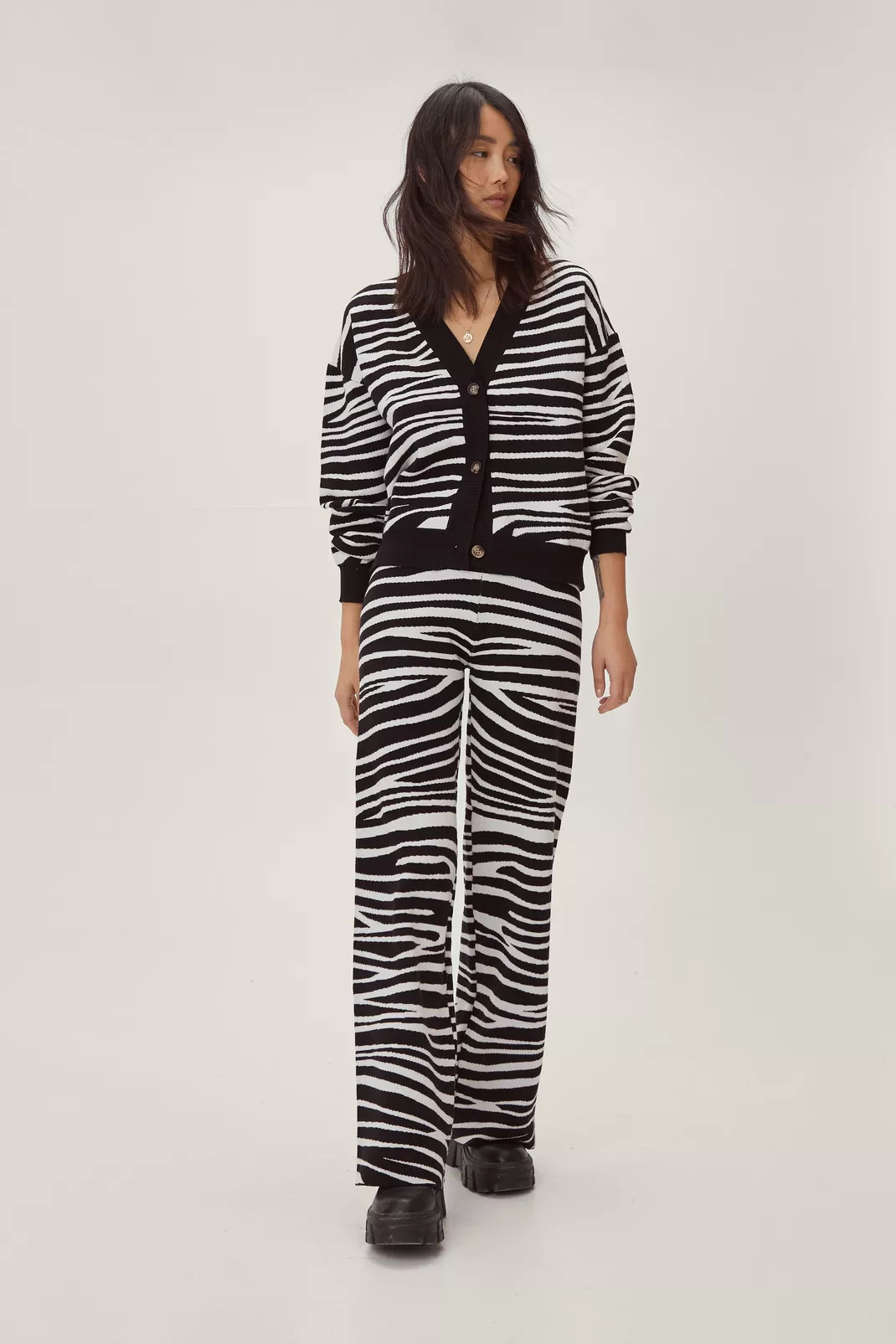 Zebra Knitted Maxi Cardigan and Trousers Set | Nasty Gal (US)
