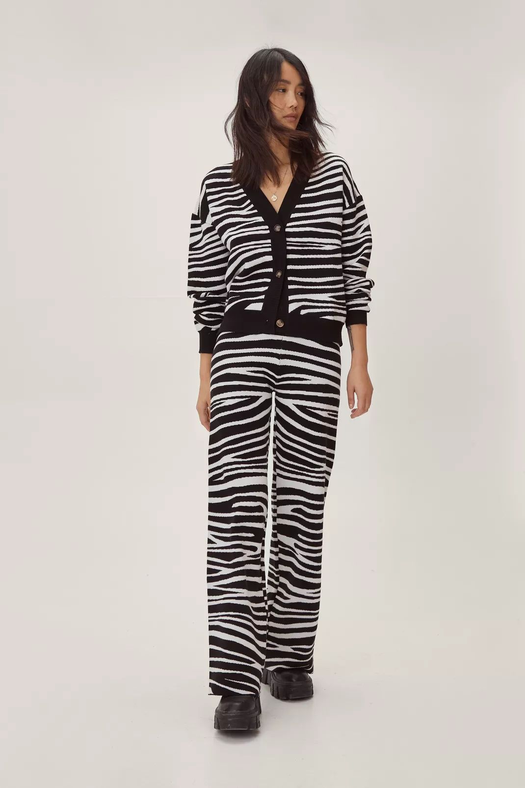 Zebra Knitted Maxi Cardigan and Pants Set | Nasty Gal (US)