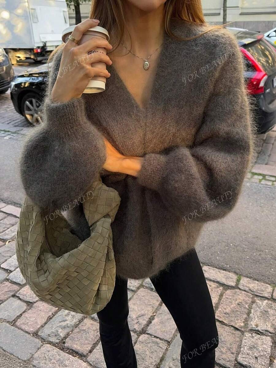 FOR BEAUTY Autumn And Winter New Solid Color Simple Fashion Women Casual Loose Long Sleeve Knitte... | SHEIN