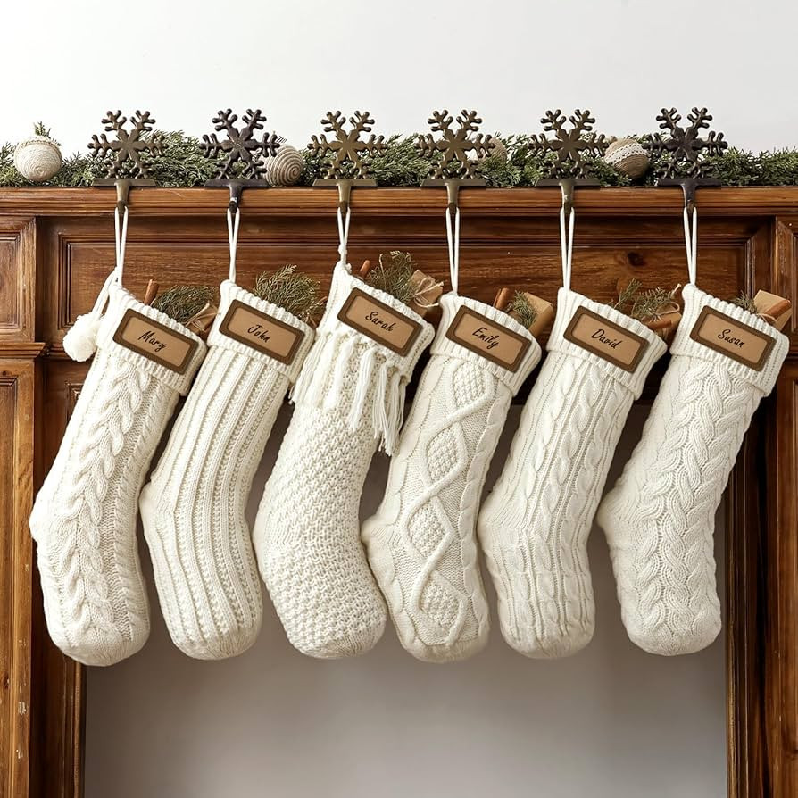 Christmas Stockings: 6 Pack 18 Inch Cream White Cable Knit Personalized Christmas Stockings, Rust... | Amazon (US)