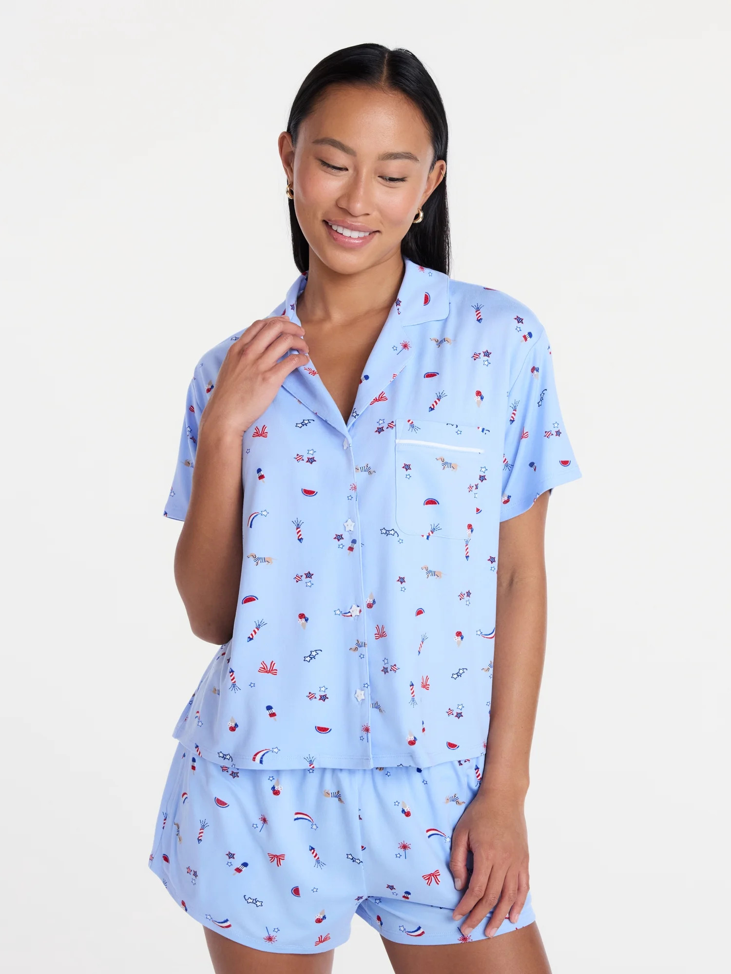 Fourth of July Women's Notch Top and Shorts Pajama Set from Way to Celebrate, 2-Piece, Sizes XS-3... | Walmart (US)