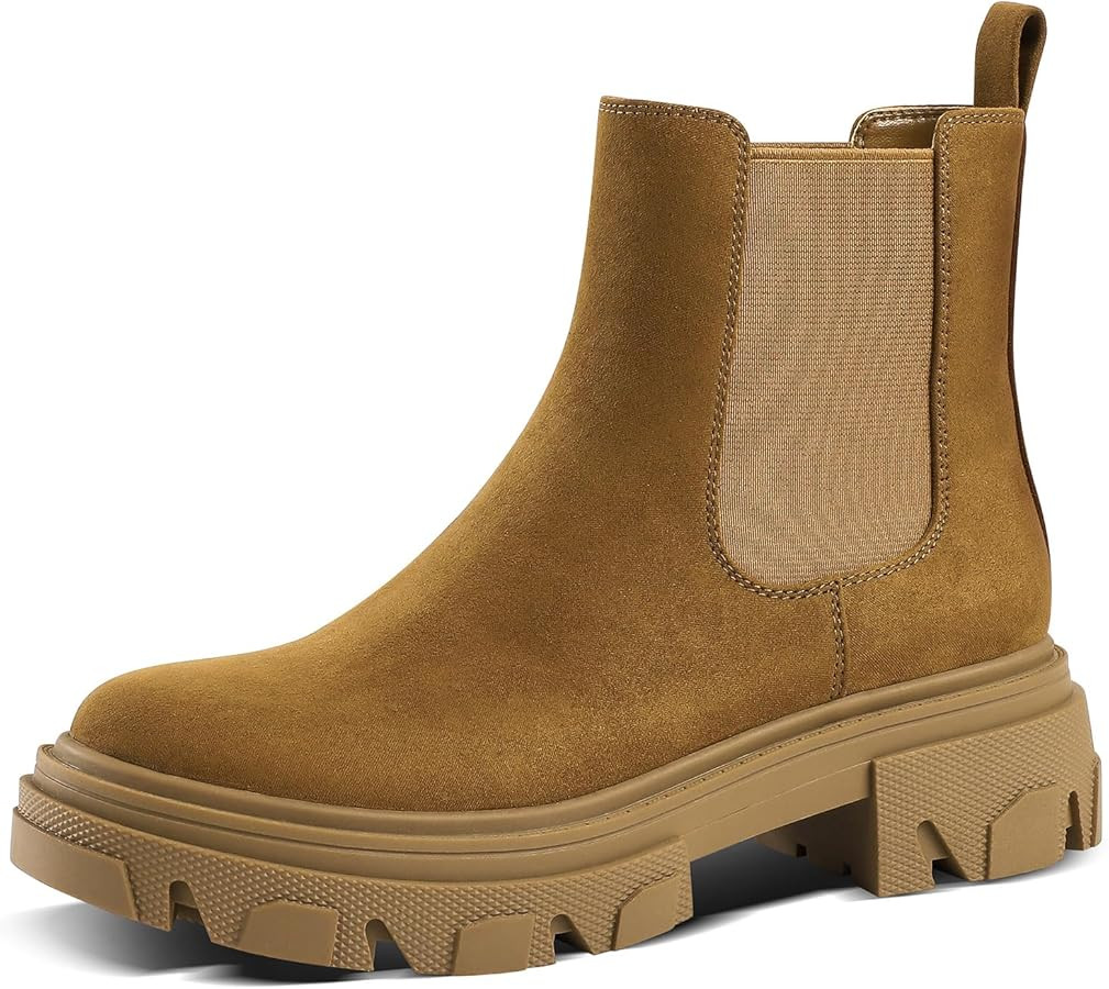 PIZZ ANNU Women's Dani Platform Chelsea Boots Fashion Lug Sole Combat Chunky Block Heel Slip on E... | Amazon (CA)