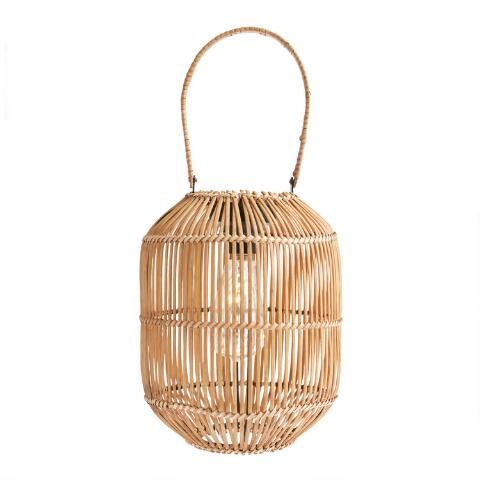 Natural Fiber Oblong Teardrop Solar LED Lantern | World Market