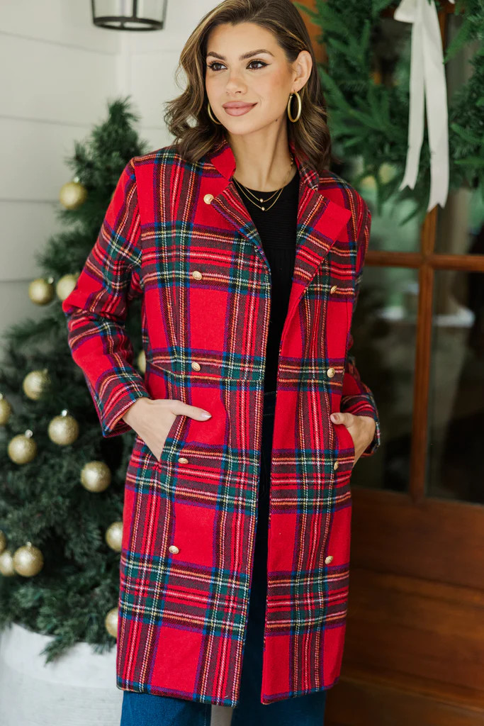 City Streets Red Plaid Coat | The Mint Julep Boutique
