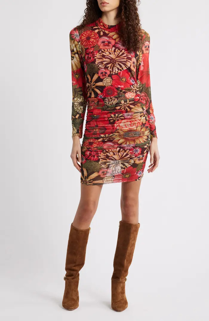 Flowershop Long Sleeve Floral Mesh Minidress | Nordstrom