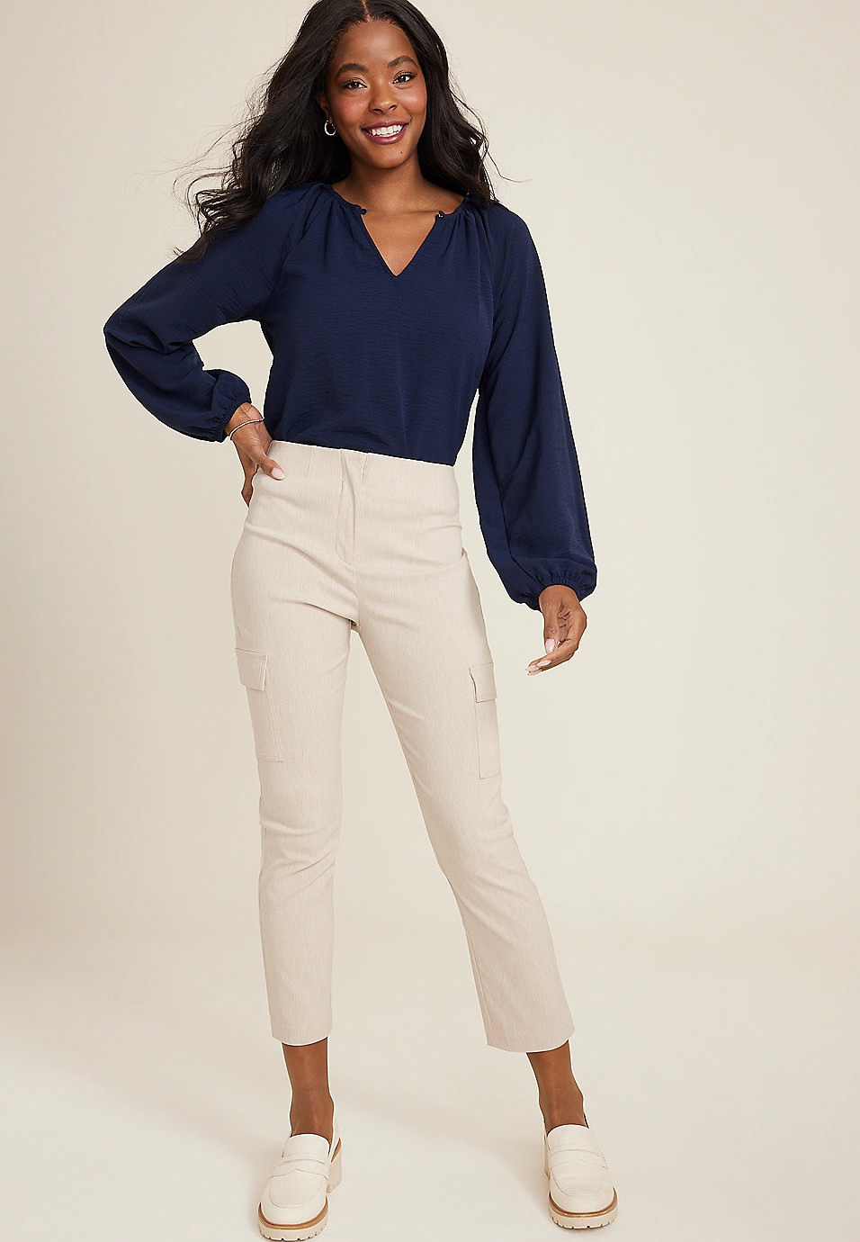 Bengaline High Rise Cargo Slim Straight Pant | Maurices