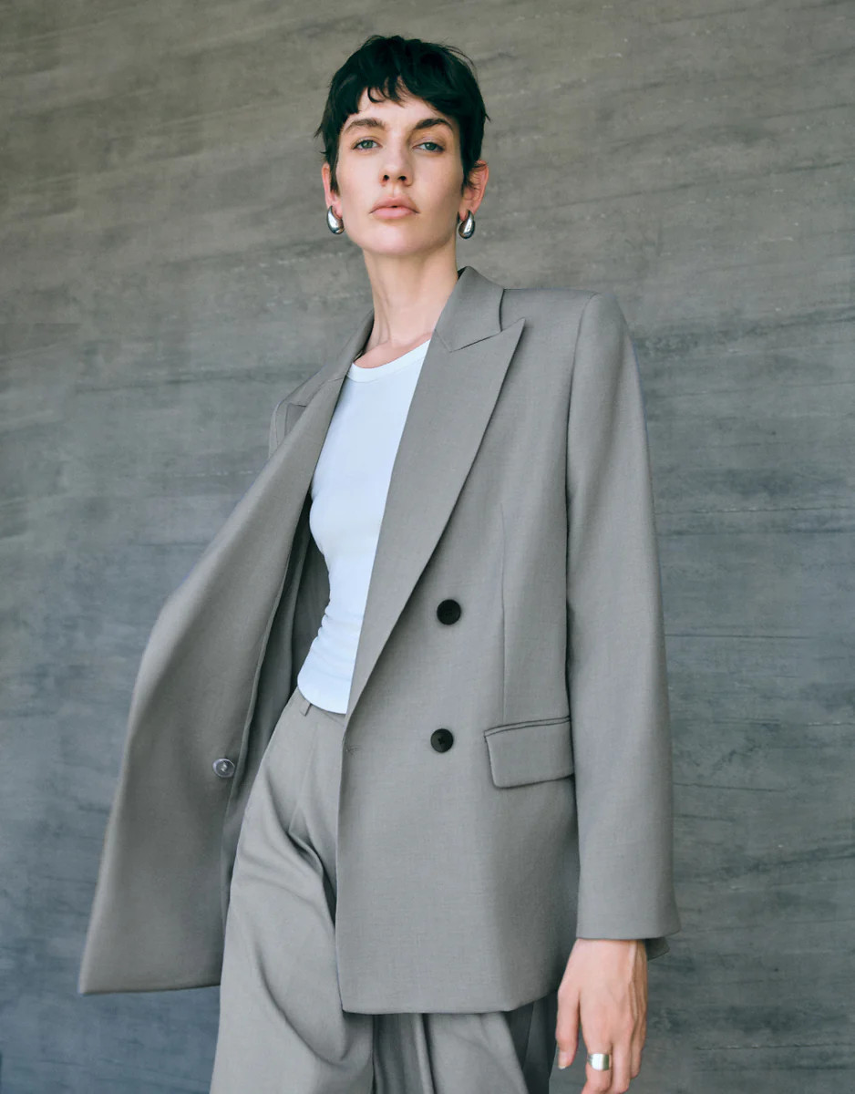 Peak Lapel Double Breasted Straight Blazer | Urban Revivo