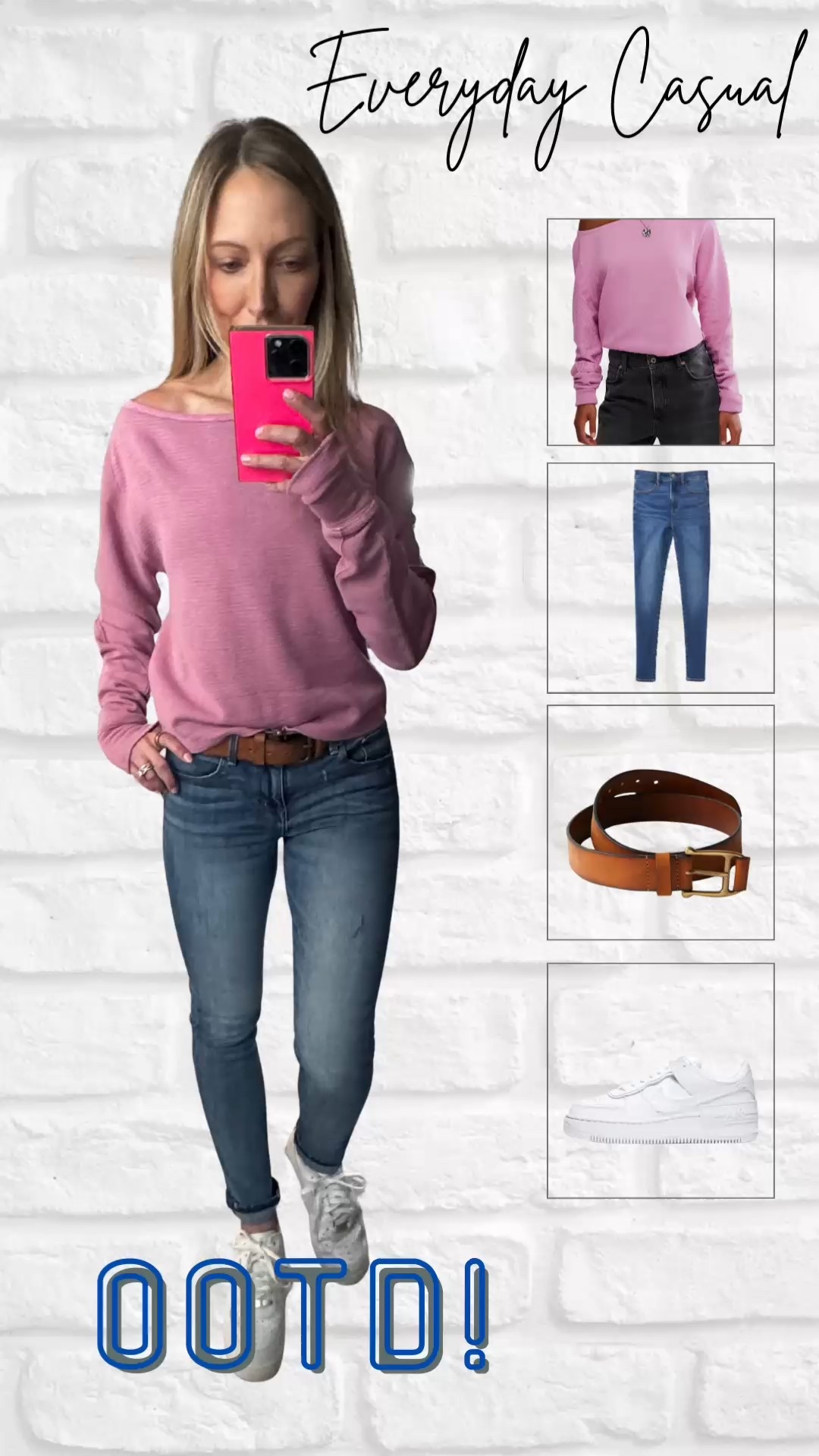 Everyday Casual OOTD 
#onsale

Today’s everyday casual outfit is simple, comfortable, and easy to repeat — a soft off-shoulder top, classic denim, a neutral belt, and white sneakers for that clean, effortless look. This combo works for errands, school pickup, weekend plans, or just a comfy day at home while still looking put together.

The pink top adds a relaxed feminine touch, the jeans are perfectly fitted without feeling tight, and the sneakers + belt pull the whole look together. If you love outfits that feel cute and practical, this one’s an instant go-to.

✨ Everything is linked — top, denim, belt, and sneakers.

#LTKCyberWeek #LTKootd #LTKSaleAlert