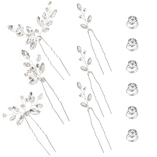 AUNEAL Hair Accessories for Women Wedding Hair Pins Set Jewelry for Woman Silver Flower Pearl Clips Brides Headpieces Bridal Bridesmaids | Amazon (US)