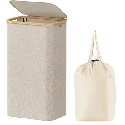 The 100L Laundry Basket with Lid, Clothes Hampers for Laundry with Bamboo Handles and A Removable Bag | Wayfair North America
