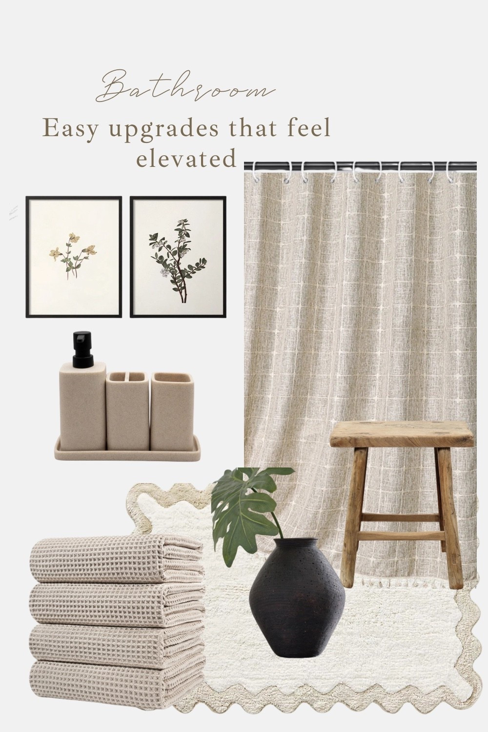 Simple bathroom upgrades that make a big difference.

If your bathroom feels plain or unfinished, small changes like better textiles, warm accessories, and a few intentional decor pieces can completely elevate the space—no renovation needed.

This look focuses on neutral tones, soft textures, and natural elements to create a bathroom that feels calm, clean, and pulled together. 

Everything here is easy to swap in, renter-friendly, and practical for everyday use.

#LTKcanada #LTKhome #LTKstyletip