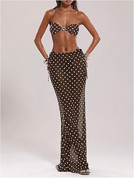 Milumia Women's Polka Dots Mesh Long Skirt Drawstring Side See Through Sheer Swimwear Cover Ups | Amazon (US)