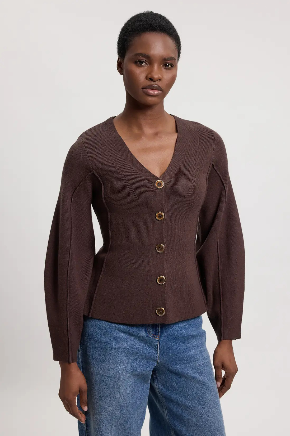 Knit Wool Look Rounded Sleeve Cardigan | Karen Millen