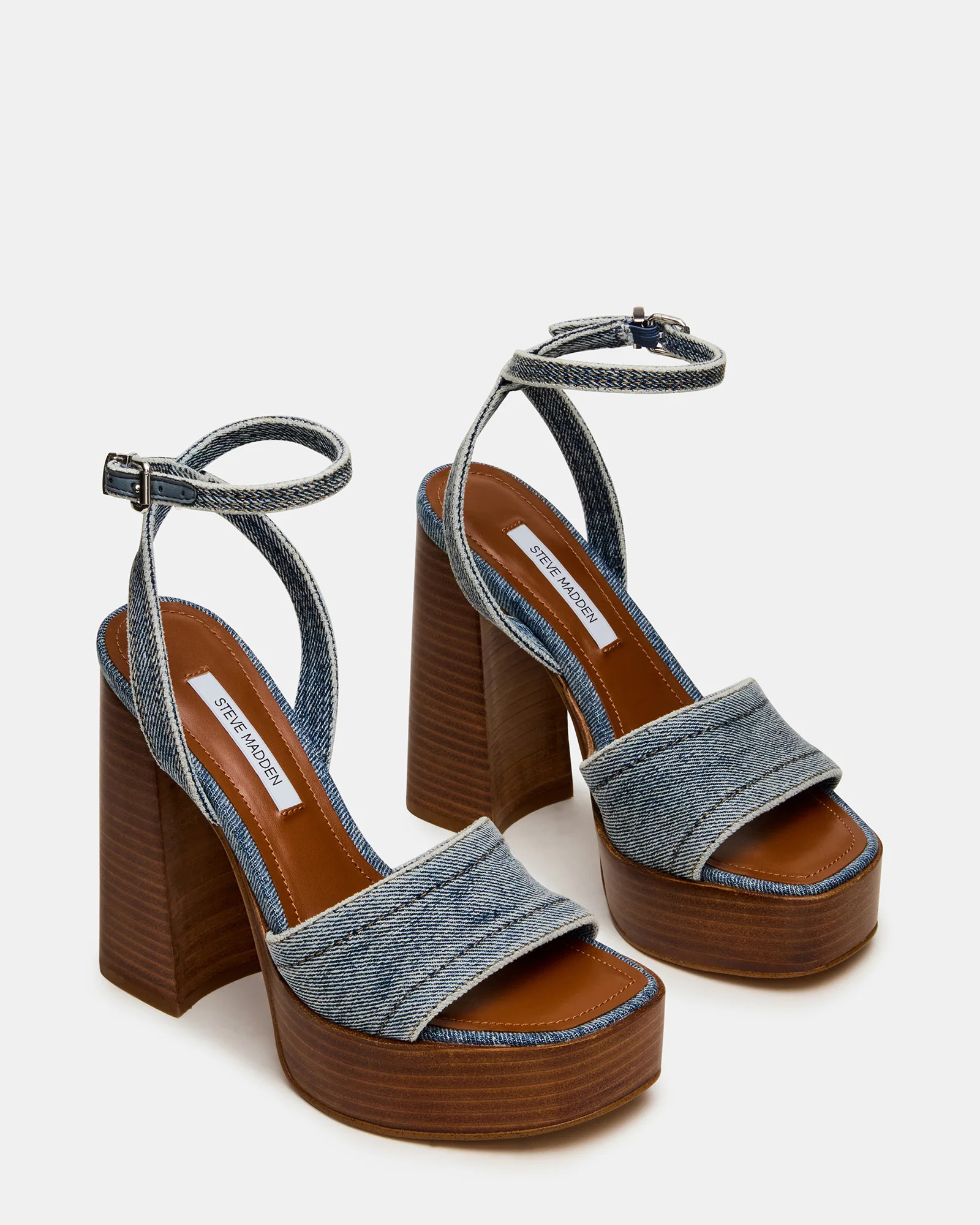 FLORIA Denim Square-Toe Block Heel Platform Women's Heel | Steve Madden (US)