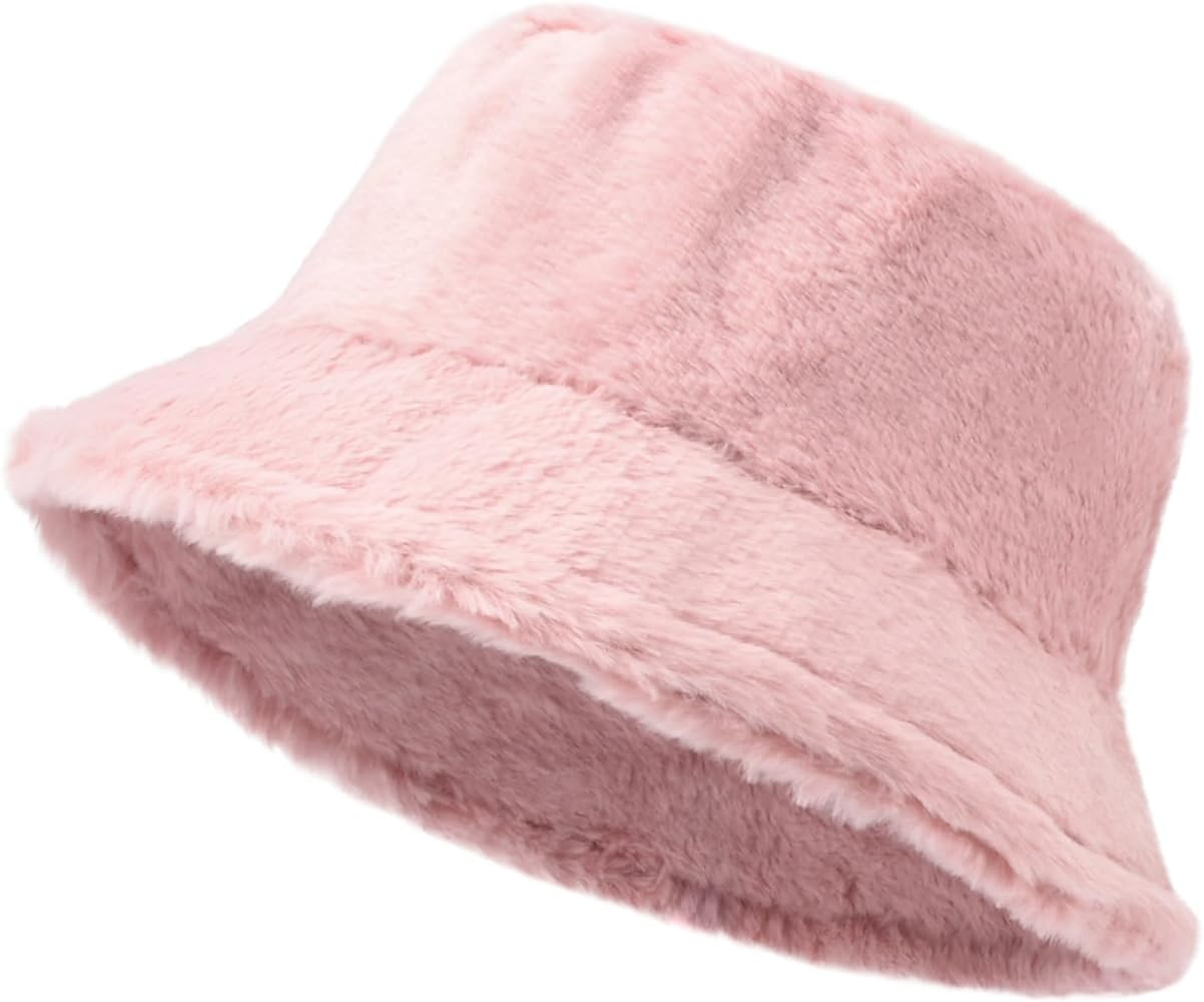 Winter Soft Faux Fur Plush Bucket Hat, Lovely Fisherman Cap, Fashion Outdoor Thick Warm Sun Cap f... | Amazon (US)
