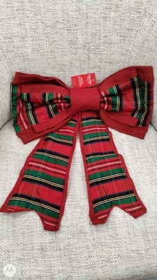 Martha Stewart RED TARTAN PLAID BOW ribbon over red burlap Tree Wreath NEW | eBay | eBay US