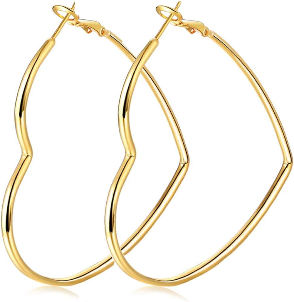 Hoop Earrings, Fashion Jewelry Statement Large Geometric Heart Hoop Earrings For Women Girls gift | Amazon (US)