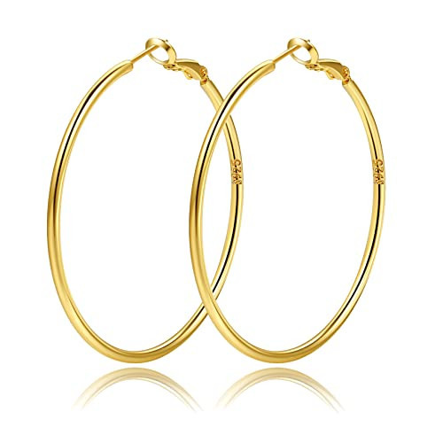 OOOPEL 14k Gold Plated Large Hoop Earrings, Sleek & Modern Design, Hypoallergenic for Women | Amazon (US)