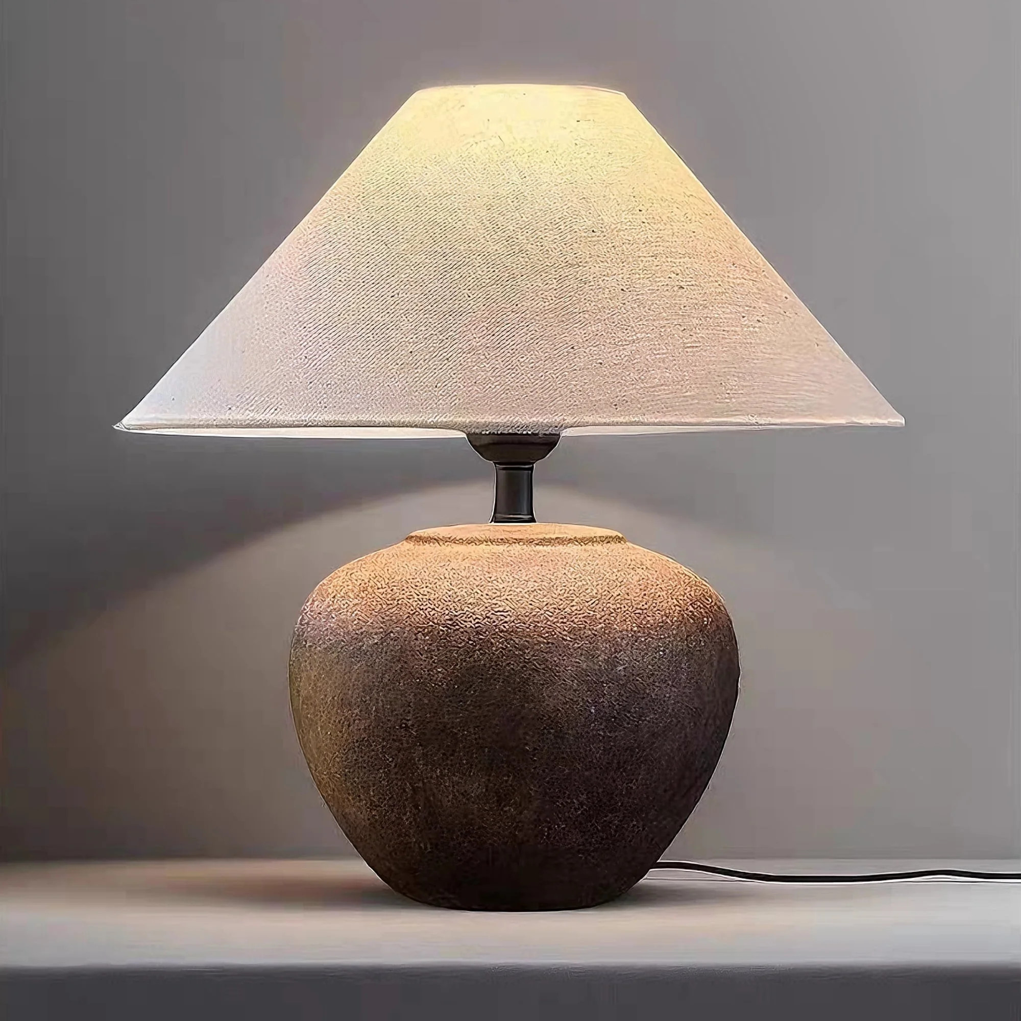 16" Wabi Sabi Ceramic Table Lamp, Rustic Farmhouse Bedside Lamp with Linen Shade, Earthy Brown | Walmart (US)