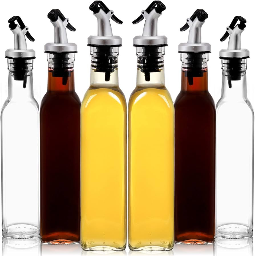 Tebery 6 Pack Oil and Vinegar Cruet Glass Bottles with Pourers, 8.5OZ Clear Glass Olive Oil Dispe... | Amazon (US)