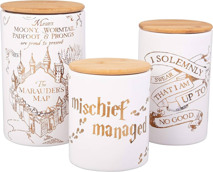 Harry Potter Marauder's Map Porcelain 3 Piece Canister Set - Three Sizes with Gold Marauders Map ... | Amazon (US)
