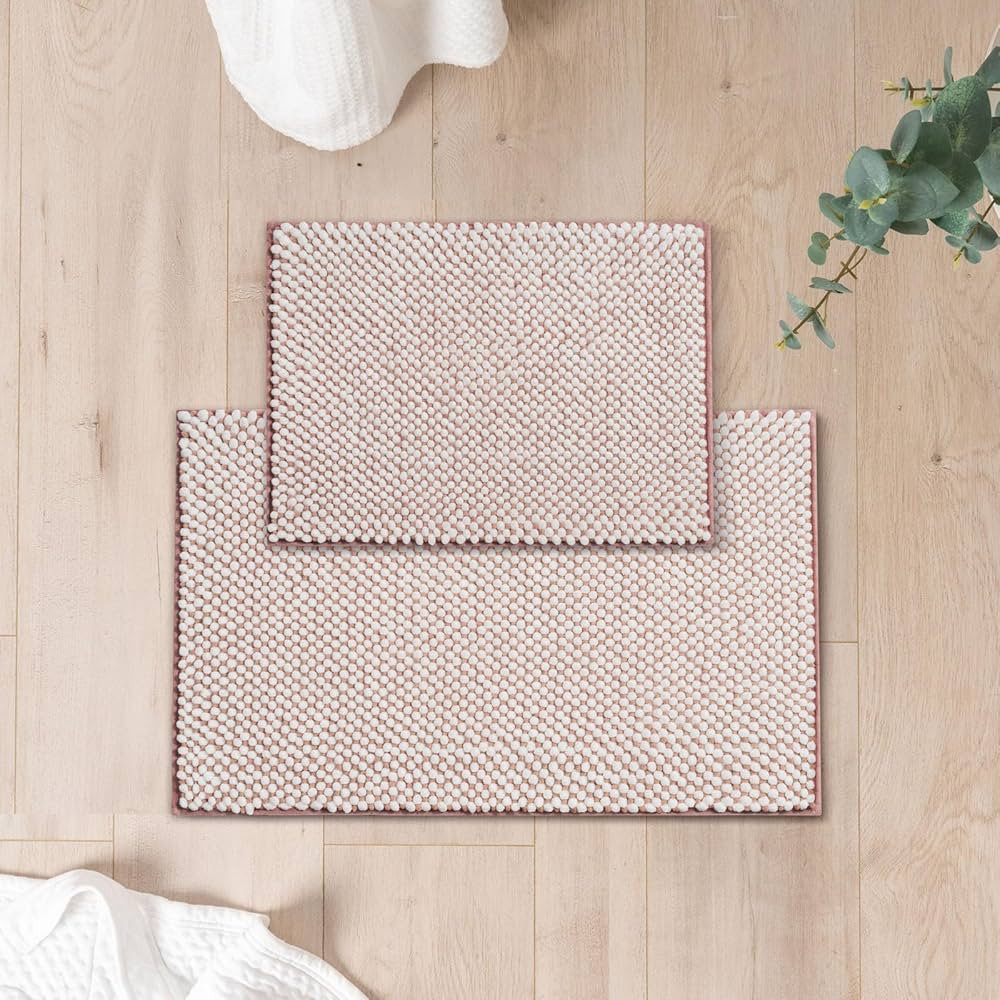 FRESHMINT Chenille Bathroom Rug Set: 17"x24" & 20"x32", Non-Slip, Absorbent, Dusty Pink | Amazon (US)