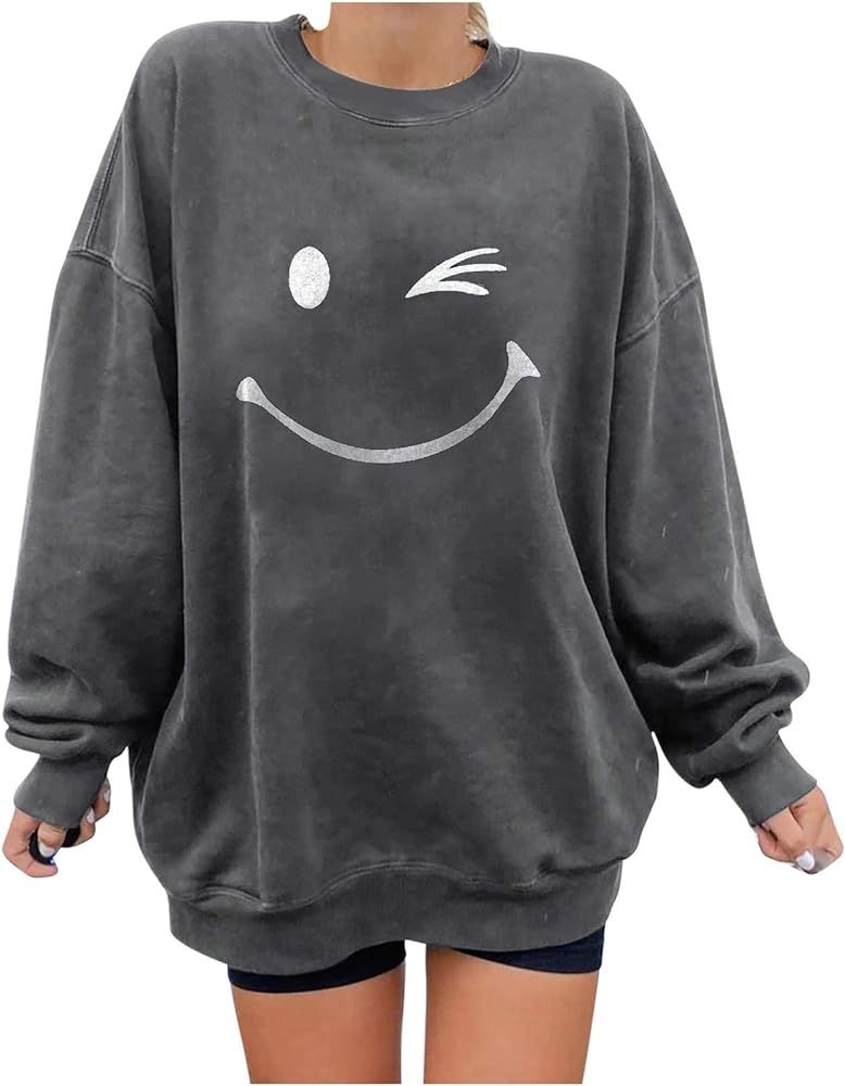 Sweatshirt Smiley Face Oversized Sweatshirt for Women Trendy Hoodie Women's Halloween Pullover Plus  | Amazon (US)