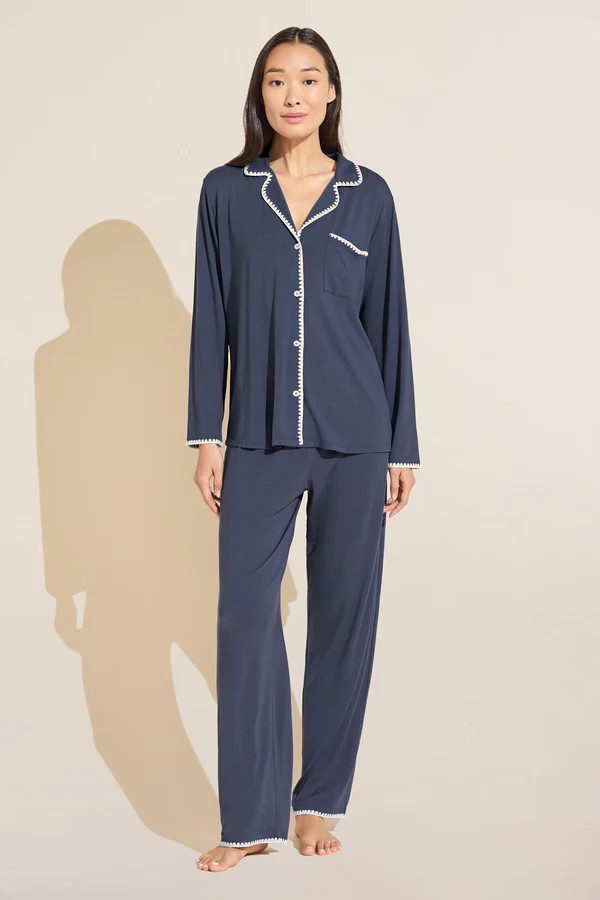 Frida TENCEL™ Modal Long PJ Set - Nightshadow Blue/Ivory | Eberjey