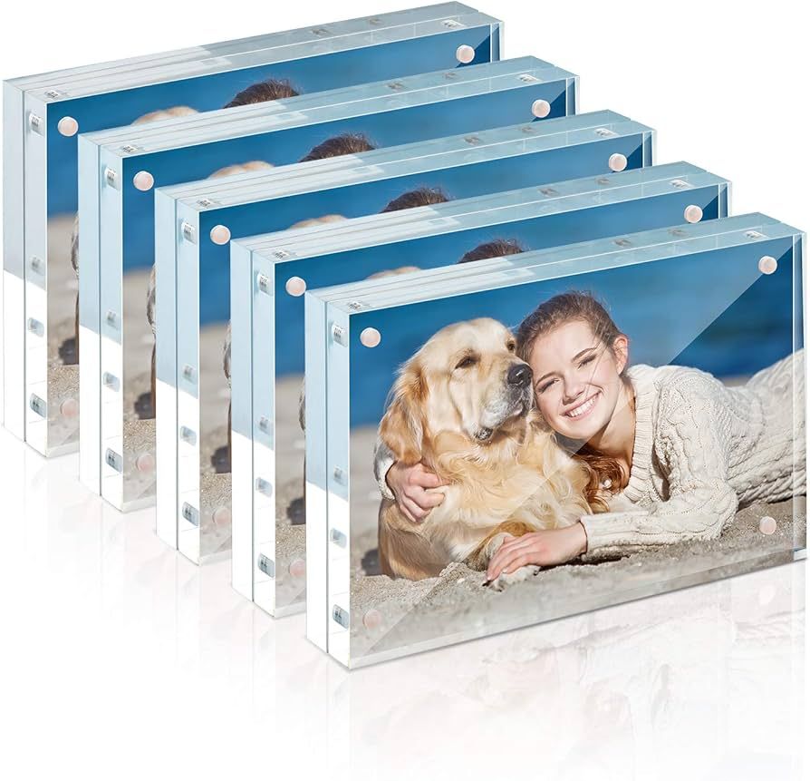 Picture Frames Acrylic, TWING 5 Pack 4x6 Acrylic Frame, Horizontal Magnet Double Sided 4x6 Pictur... | Amazon (US)