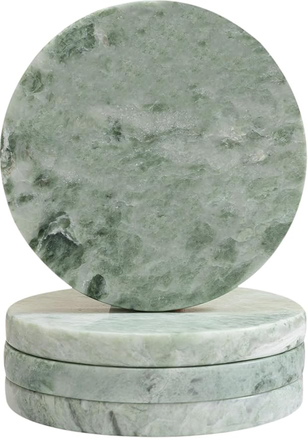 Green Marble Drink Coasters, Natural Stone Coasters - Set of 4, Elegant Home Decor | Amazon (US)