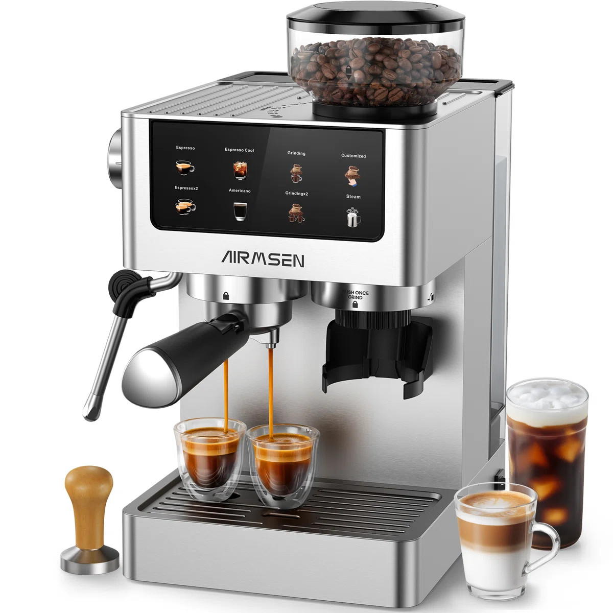 Airmsen 7.9'' Semi-Automatic Espresso Machine With Grinder | Wayfair North America