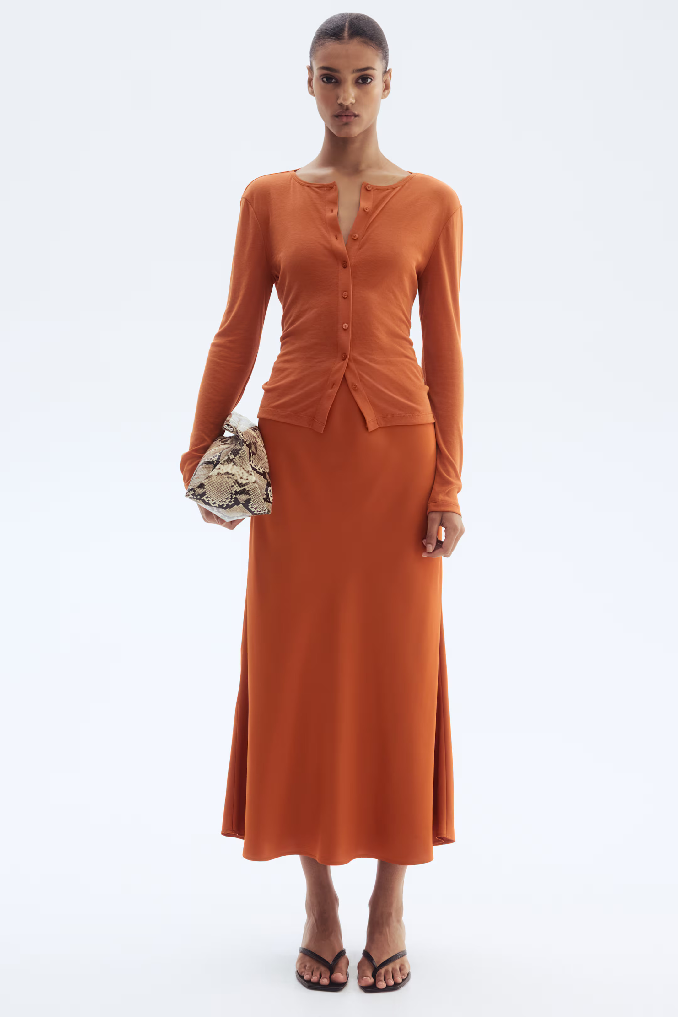 Fine-Knit Button-Front Top - Orange - Ladies | H&M US | H&M (US + CA)