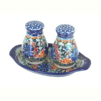 Blue Rose Polish Pottery Ashley Salt & Pepper Shakers with Tray | Target
