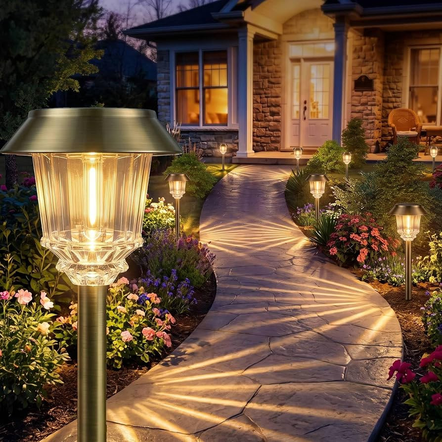 XMCOSY+ 4 Pack Solar Outdoor Lights, 40LM Dimmable Bright Garden Lights Solar Powered, Outdoor So... | Amazon (US)